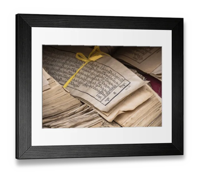 Framed Print : Printed sheets of Tibetan Abugida script prayer verses at Kumbum Monastery Framed Print : Printed sheets of Tibetan Abugida script prayer verses at Kumbum Monastery