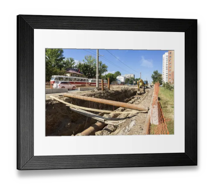 Framed Print : Samara, Russia - September 03, 2017: Repair work of heating duct