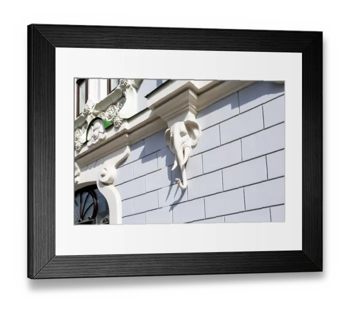 Framed Print : Elephant head as architectural detail of the historic stone building (1904) in Samara