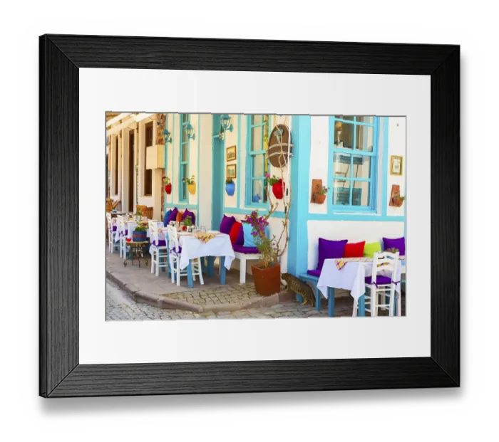 Framed Print : A reatautant in Bozcaada in Aegean see