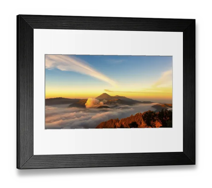 Framed Print : Mt.Bromo, Mt.Semeru, Mt.Batok covered with fog and sulfur gas