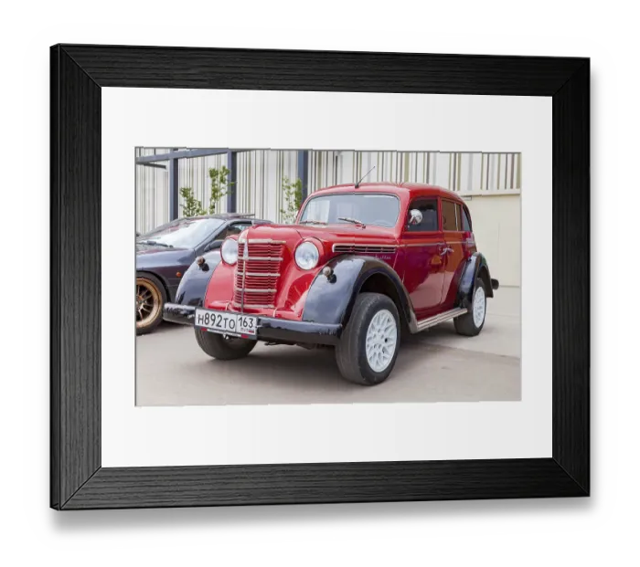 Framed Print : SAMARA, RUSSIA - SEPTEMBER 5, 2015: Vintage soviet automobile Moskvich-401 in the historical center of Samara