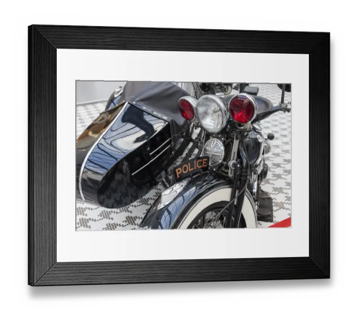 Framed Print : SAMARA, RUSSIA - NOVEMBER 14, 2015: Front part of police retro motorcycle Harley Davidson close up Framed Print : SAMARA, RUSSIA - NOVEMBER 14, 2015: Front part of police retro motorcycle Harley Davidson close up