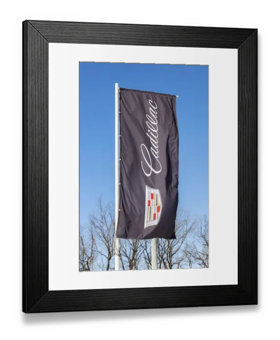 Framed Print : SAMARA, RUSSIA - MARCH 20, 2016: Dealership flag of Cadillac over blue sky