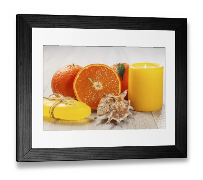 Framed Print : Cut orange with two whole oranges