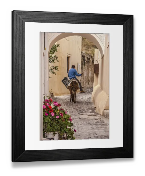 Framed Print : Man On A Donkey Santorini Greece Framed Print : Man On A Donkey Santorini Greece