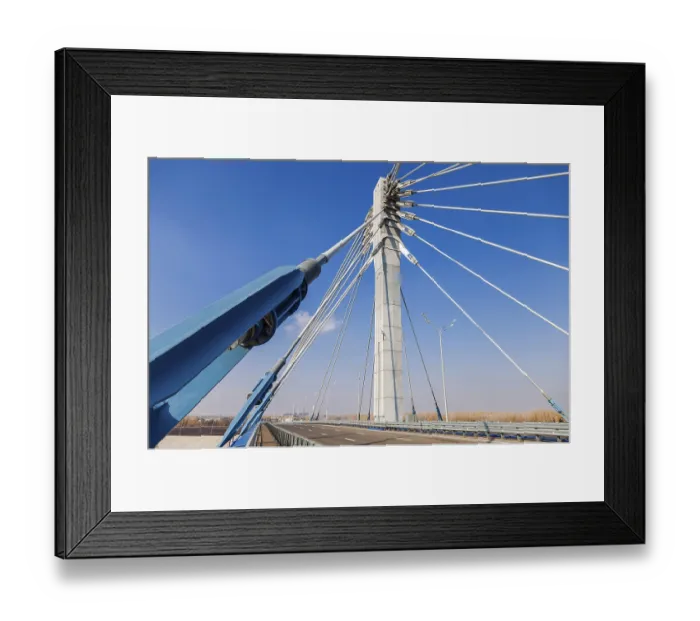 Framed Print : Kirovsky cable bridge through Samara River, Russia