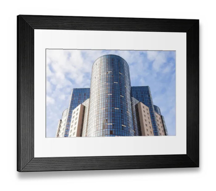 Framed Print : SAMARA, RUSSIA - APRIL 11, 2015: Detail of modern tall apartment building against blue sky background Framed Print : SAMARA, RUSSIA - APRIL 11, 2015: Detail of modern tall apartment building against blue sky background