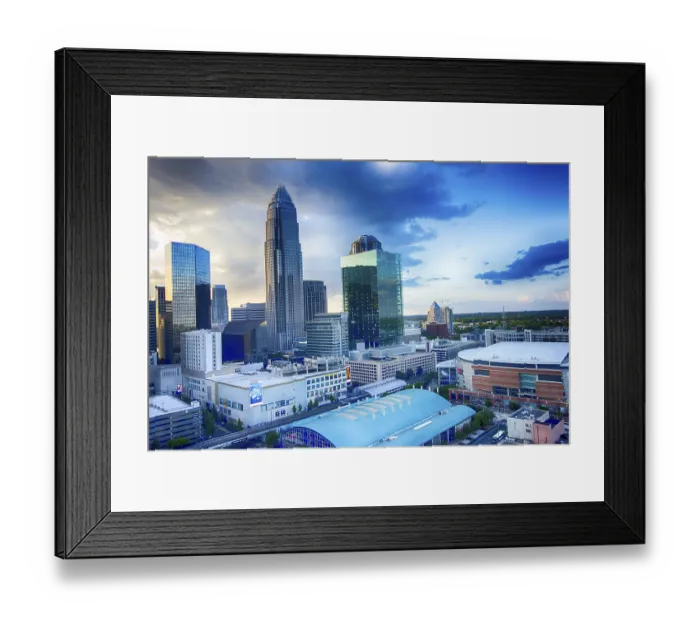 Framed Print : Sunset over charlotte city skyline of north carolina