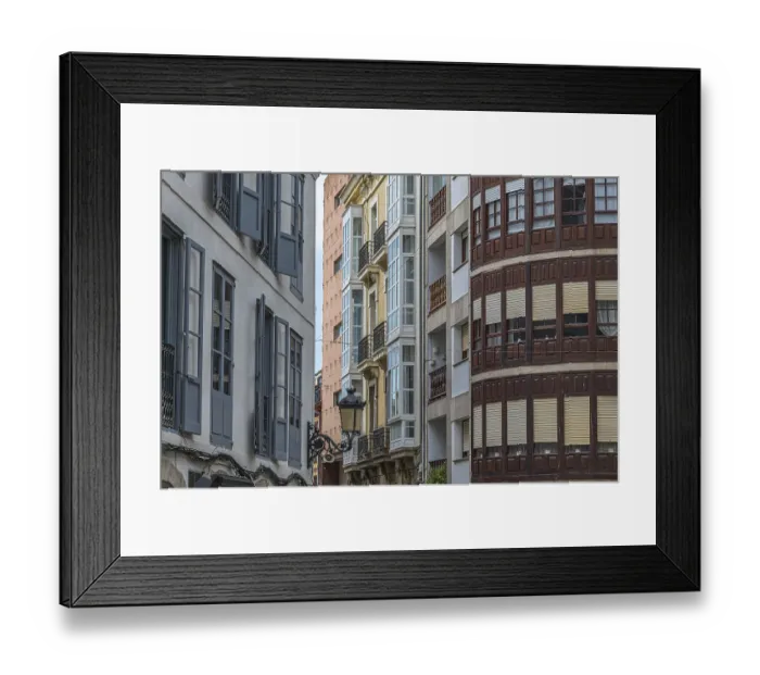 Framed Print : Colorful architecture in the old town of Ribadeo