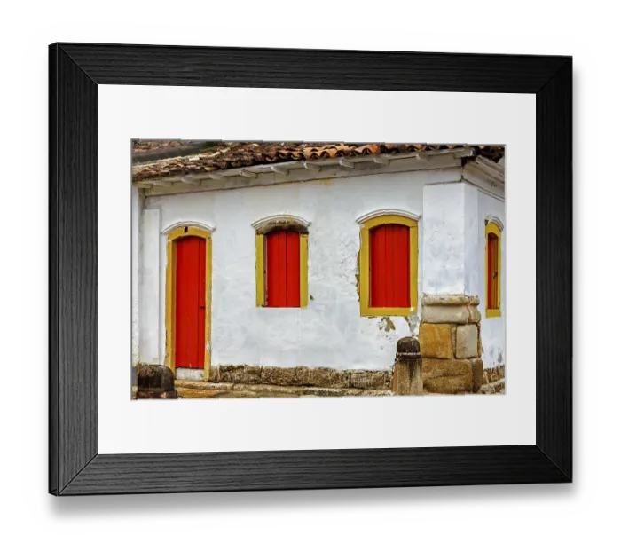 Framed Print : House facade with colorful doors and windows in the historic city of Paraty