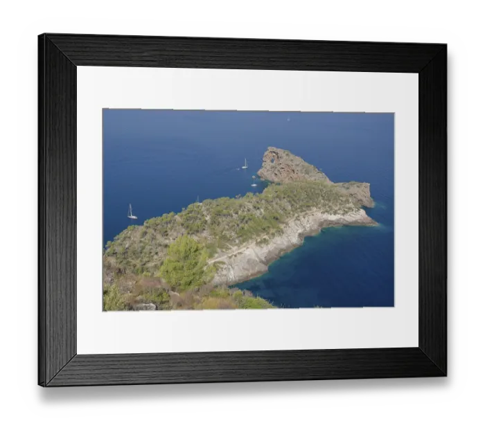 Framed Print : Headland with rock hole called Sa Foradada near Deia