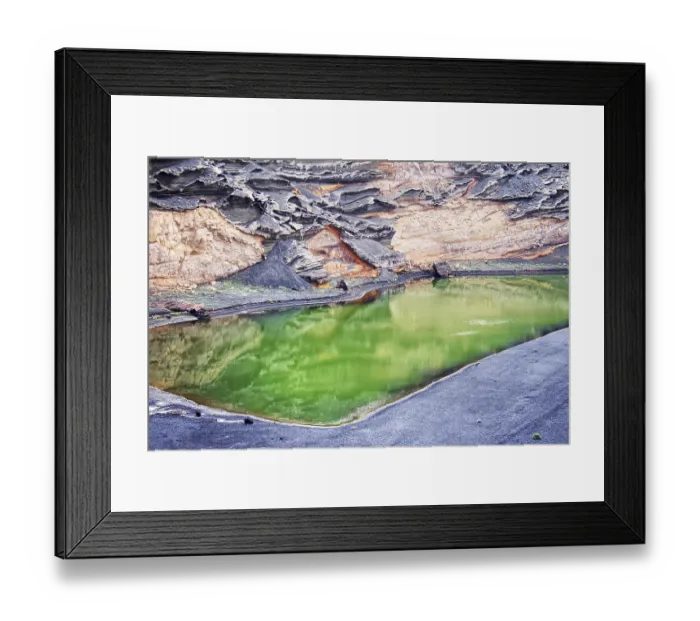Framed Print : Green volcanic lake (Lago Verde) surrounded by dramatic rock formations and landscape reflections Framed Print : Green volcanic lake (Lago Verde) surrounded by dramatic rock formations and landscape reflections