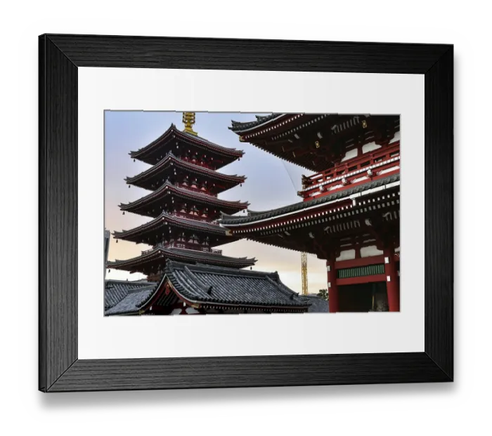 Framed Print : Five-story pagoda of Senso-ji Temple in Tokyo at dusk