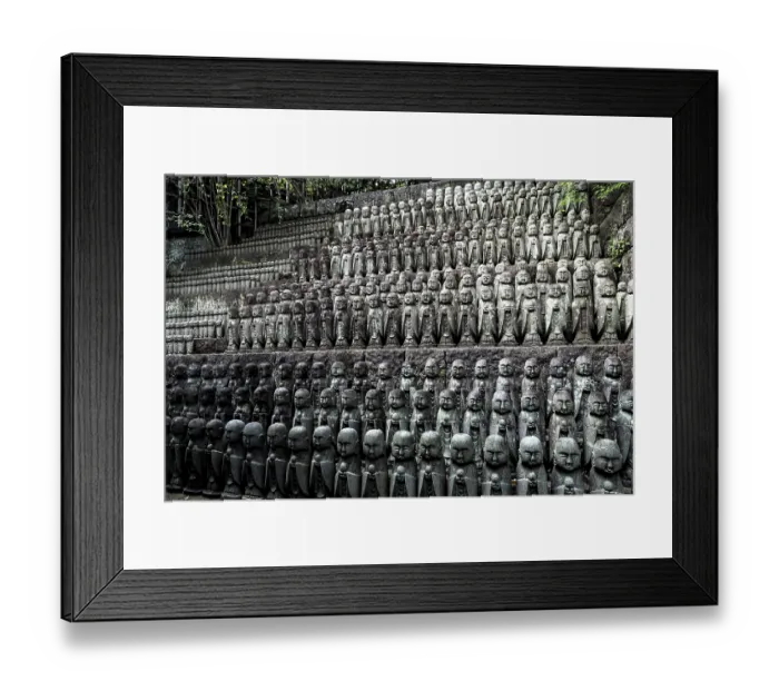 Framed Print : Rows of jizo figures at Hase-dera Temple in Kamakura
