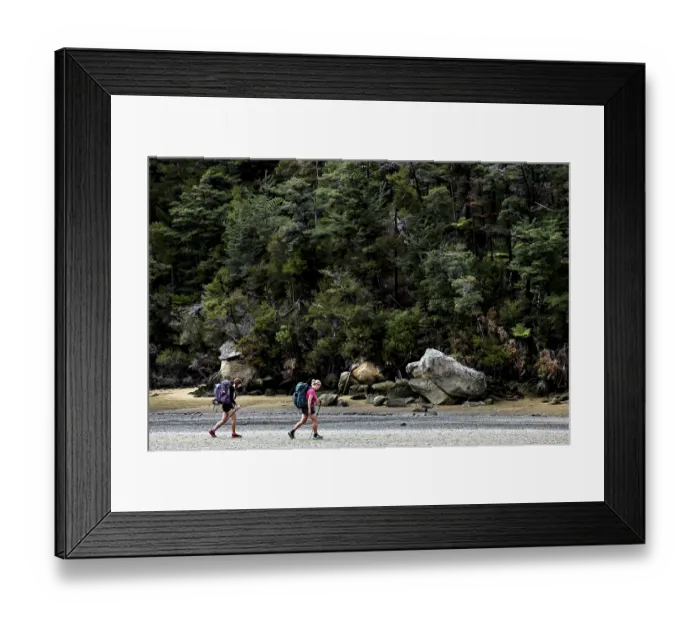 Framed Print : Hikers on the Low Tide Track in Torrent Bay