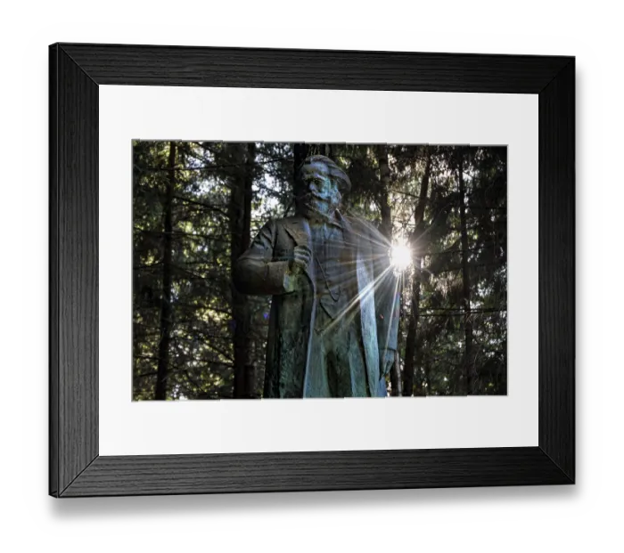 Framed Print : Marx monument in the sunlit forest of Grutas Park in Druskininkai Framed Print : Marx monument in the sunlit forest of Grutas Park in Druskininkai