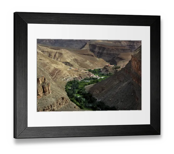 Framed Print : Green vegetation in the Dades Canyon valley surrounded by massive rock walls Framed Print : Green vegetation in the Dades Canyon valley surrounded by massive rock walls