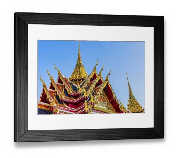 Framed Print : Wat Yannawa, Buddhist temple, overlapping roofs with curved chofas and Chedi temple tower Framed Print : Wat Yannawa, Buddhist temple, overlapping roofs with curved chofas and Chedi temple tower