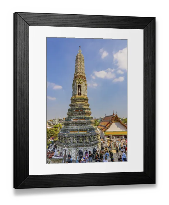 Framed Print : Pagoda with ceramic inlays surrounded by visitors and tourists