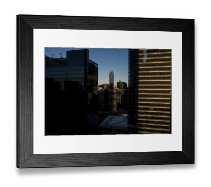 Framed Print : Sunset view of skyscrapers with dramatic reflections in Toronto