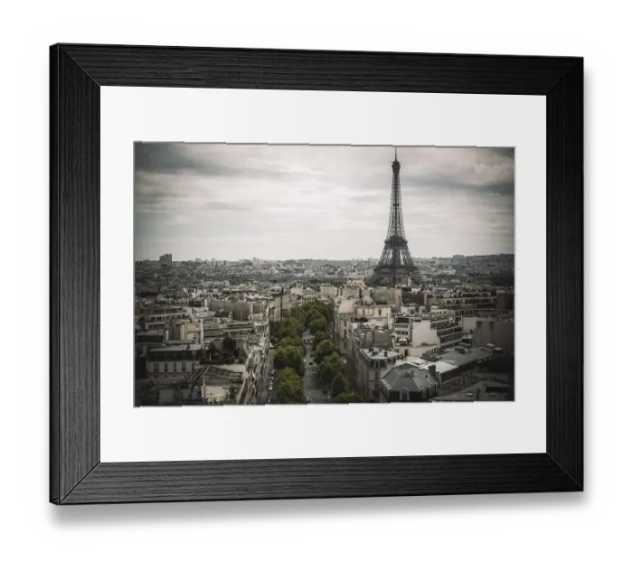 Framed Print : A view of the Eiffel Tower amidst the Parisian cityscape under an overcast sky in Paris