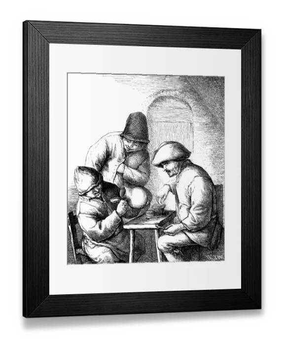 Framed Print : Peasants playing dice, three men at the table