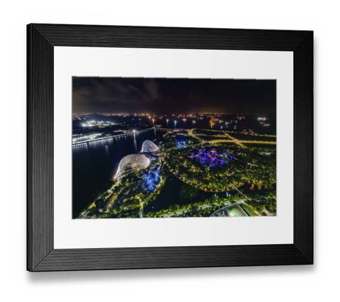 Framed Print : Aerial view over the illuminated Gardens by the Bay