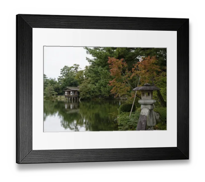 Framed Print : Reflection, tea house, Kasumiga-ike Pond