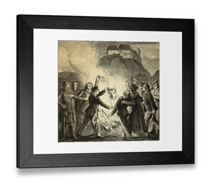 Framed Print : Burning of books, ribbons and braids in front of the Wartburg on October 18