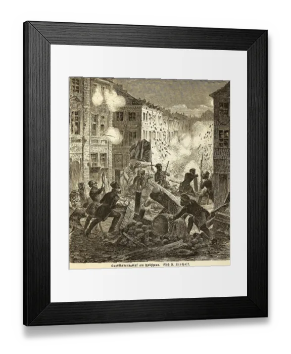 Framed Print : Barricade fight at the town hall