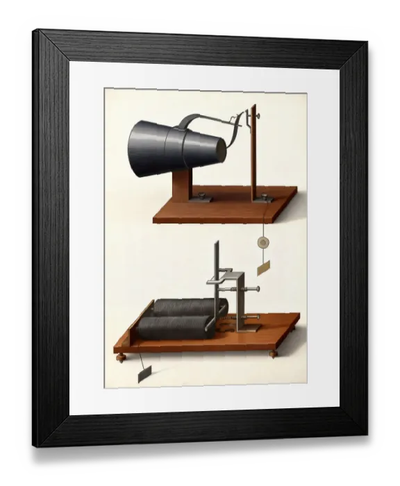 Framed Print : Telephone transmitter mechanism by Johann Philipp Reis