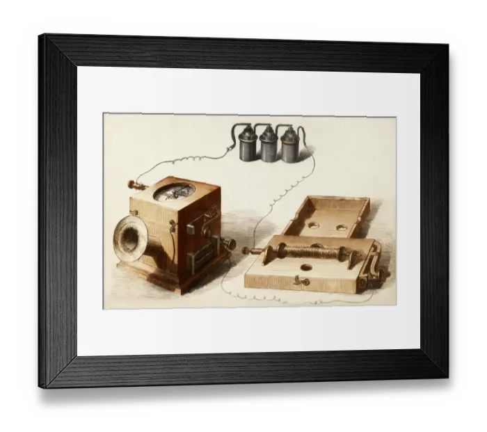 Framed Print : Telephone transmitter mechanism by Johann Philipp Reis Framed Print : Telephone transmitter mechanism by Johann Philipp Reis