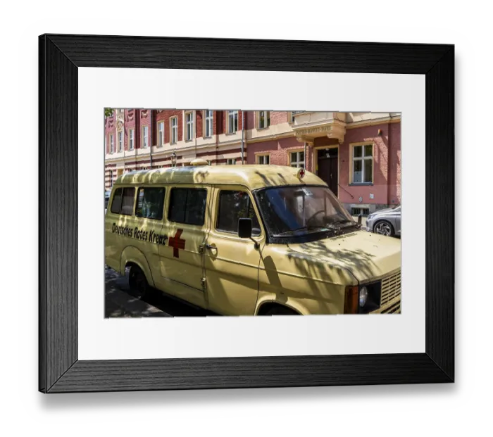 Framed Print : Vintage German Red Cross car on Bassinplatz in Potsdam Framed Print : Vintage German Red Cross car on Bassinplatz in Potsdam