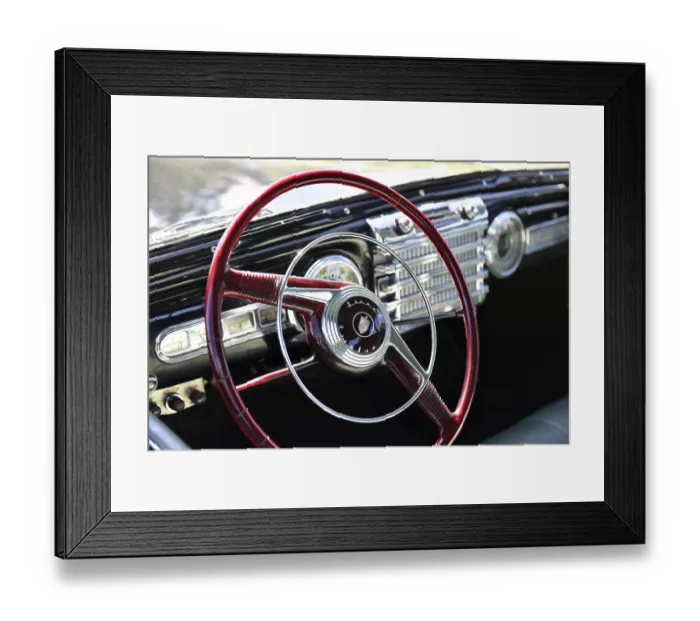 Framed Print : Steering wheel, Lincoln Continental handlebar at Oldtimer Exhibition