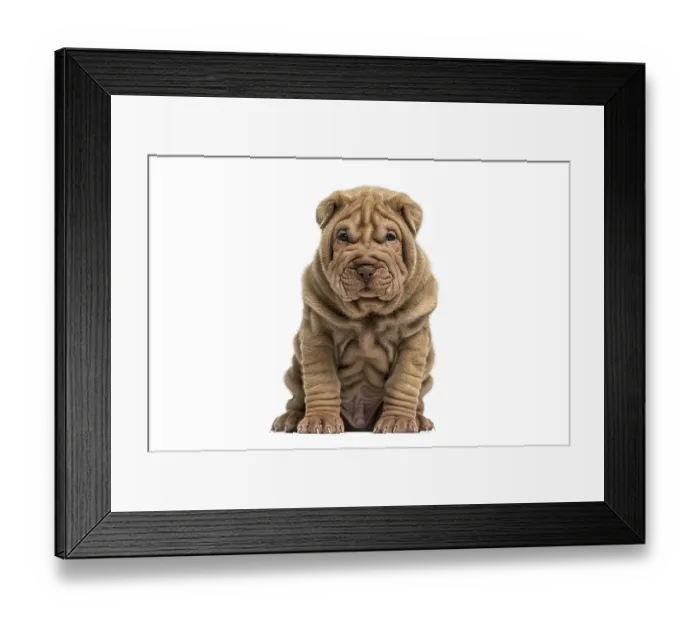 Framed Print : Wrinkled shar pei puppy sitting