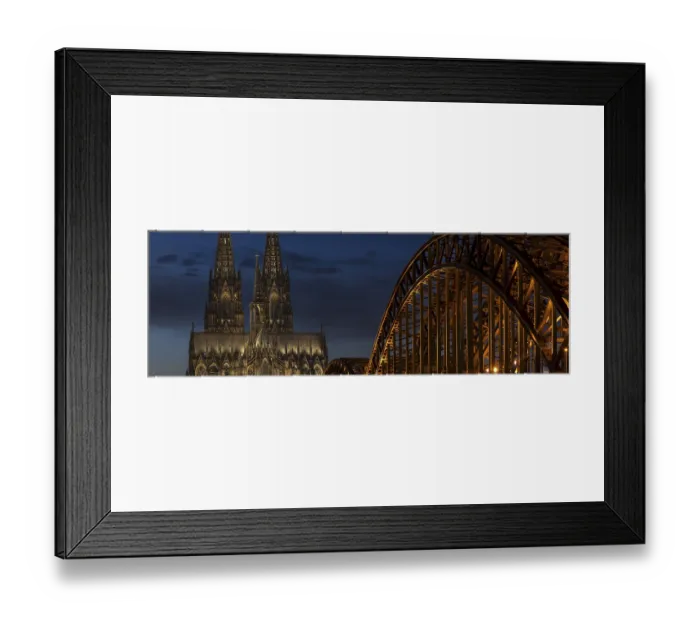 Framed Print : Evening atmosphere, Cologne Cathedral illuminated with LED lamps and the Hohenzollern Bridge
