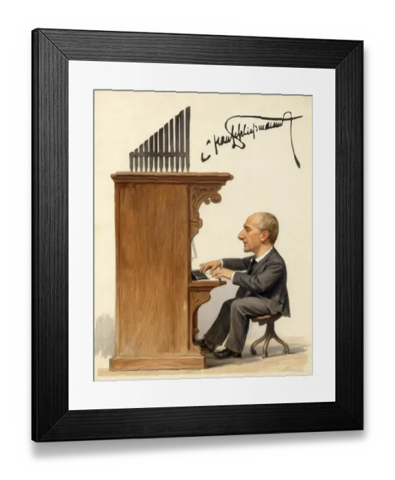 Framed Print : Anton Bruckner playing organ, Silhouette print by Hans SchlieBmann Framed Print : Anton Bruckner playing organ, Silhouette print by Hans SchlieBmann