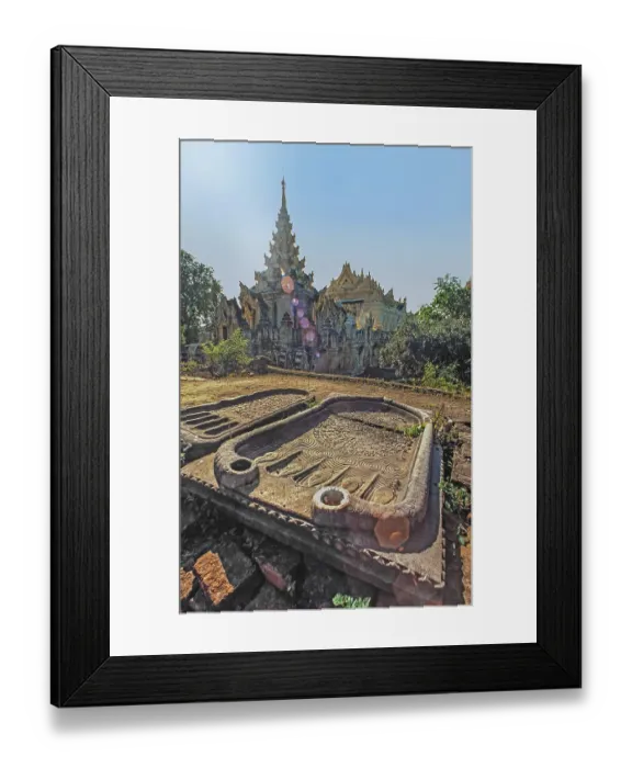 Framed Print : Pagoda and symbolic footprints of Buddha