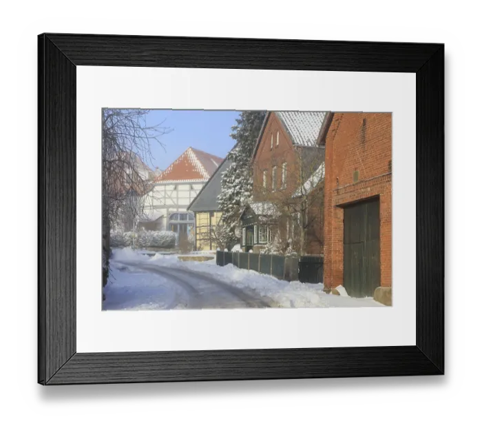 Framed Print : Old three-sided courtyard and half-timbered houses