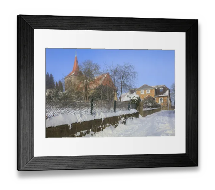 Framed Print : Sankt Marien church and half-timbered house