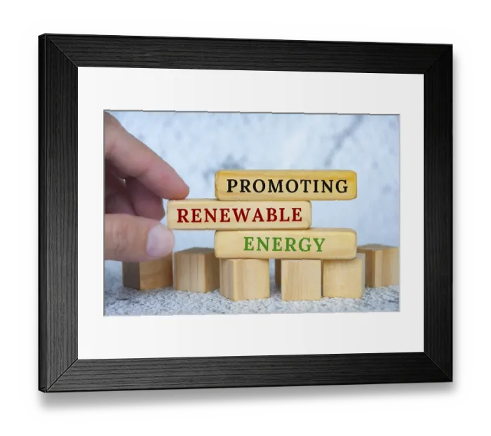 Framed Print : Promoting Renewable Energy text on wooden blocks Framed Print : Promoting Renewable Energy text on wooden blocks