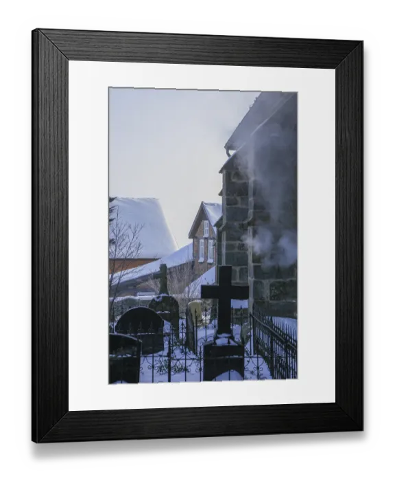 Framed Print : Old half-timbered house, historic cemetery at St