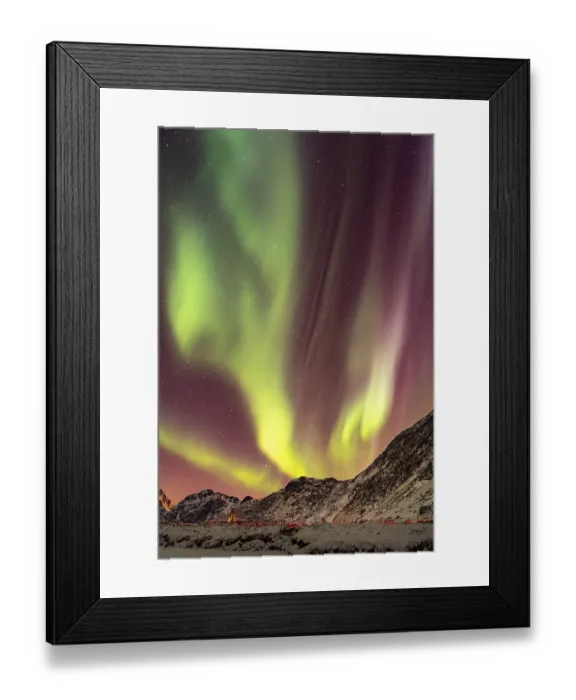 Framed Print : Aurora over the mountains and sea of Lofoten