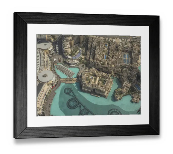 Framed Print : Complex urban architecture from the air with stylish buildings and pools Framed Print : Complex urban architecture from the air with stylish buildings and pools