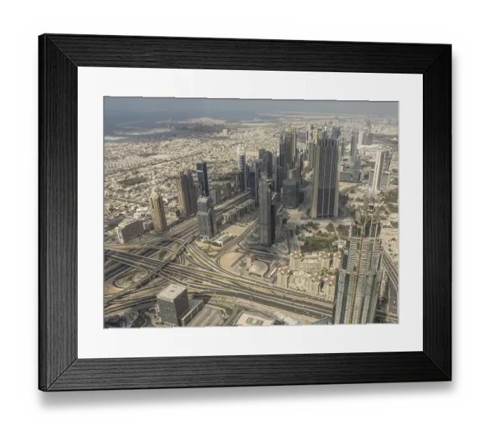 Framed Print : Modern city view with skyscrapers and complex highway network in urban surroundings