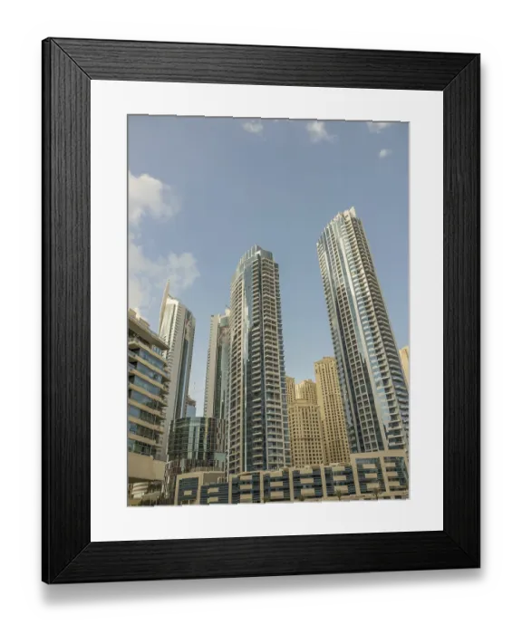 Framed Print : Various modern skyscrapers with glass facades rise into the sky