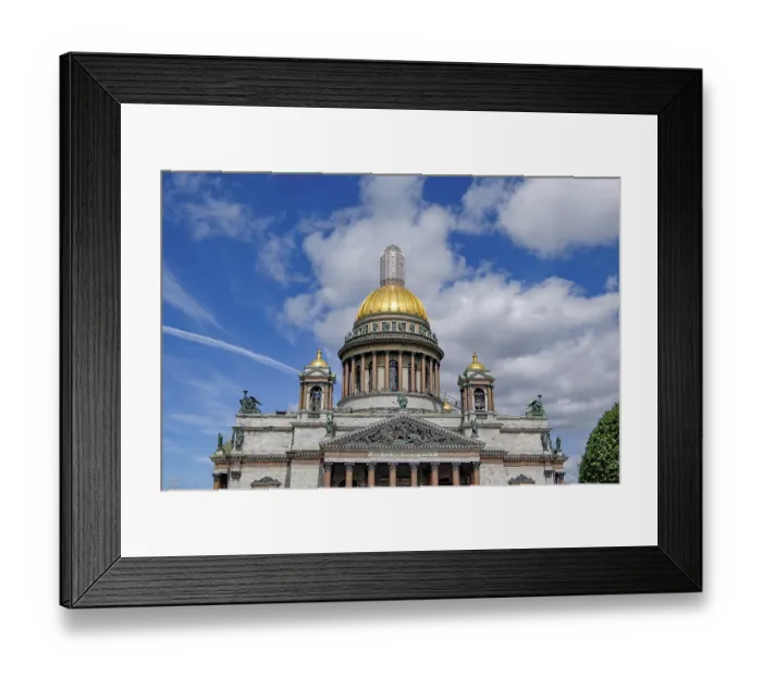 Framed Print : Historic building with golden dome and architectural details against a blue sky