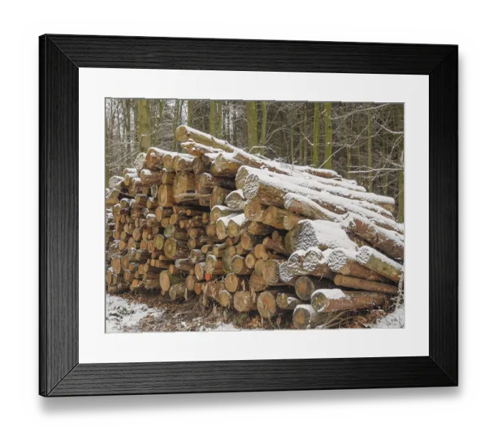 Framed Print : Stacks of wood in snowy forest Framed Print : Stacks of wood in snowy forest