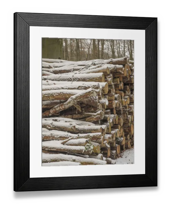 Framed Print : Stacks of wood on the side of the forest